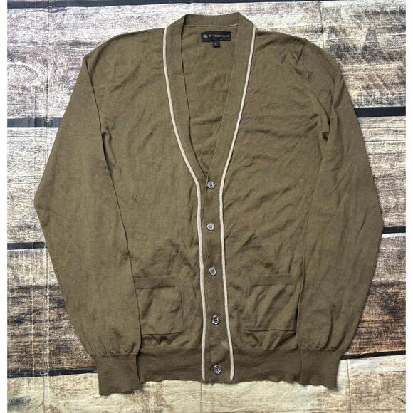 Burberry Cardigan Sweater Mens Small Silk Wool Pockets Brown Italy Button